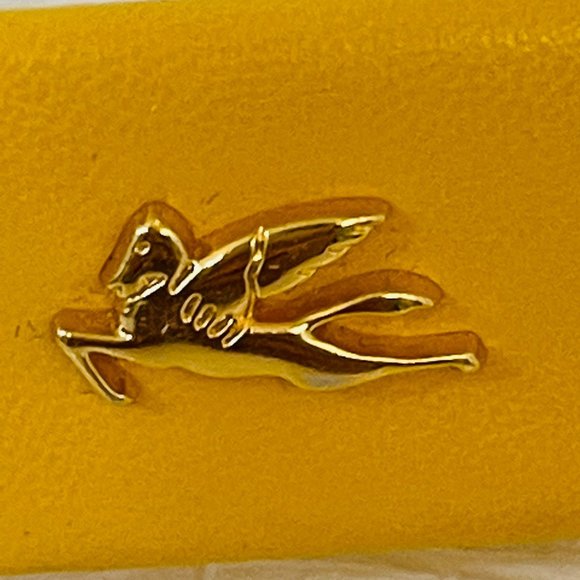 ETRO Milano Made in ITALY Yellow Leather HAIR CLIP Gold Plated PEGASUS 4"x1" NEW - Picture 4 of 6